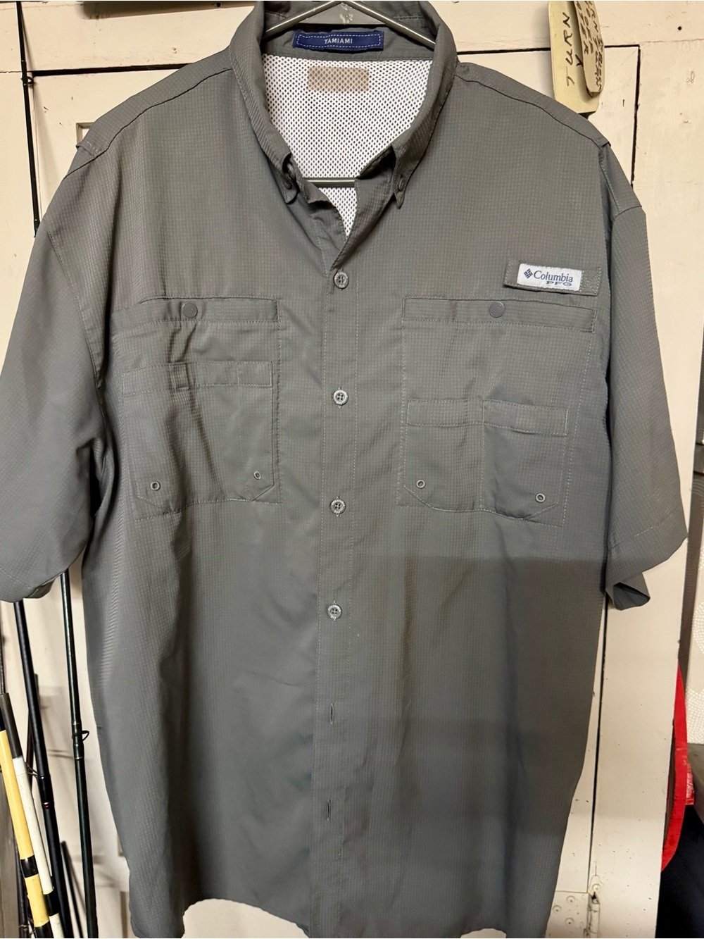 🐟Columbia PFG Men's Short Sleeve Fishing Shirt - Gray Button Down 🎣